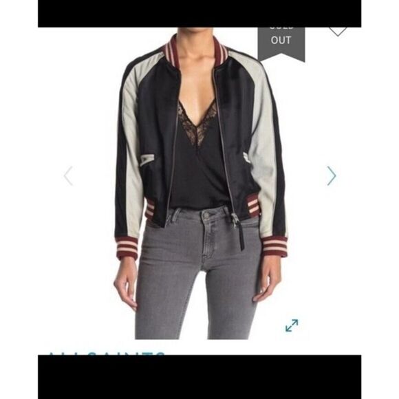 NWT‎ ALLSAINTS Atley Satin & Suede Bomber Jacket BLACK/RUST RED XS MSRP$560
